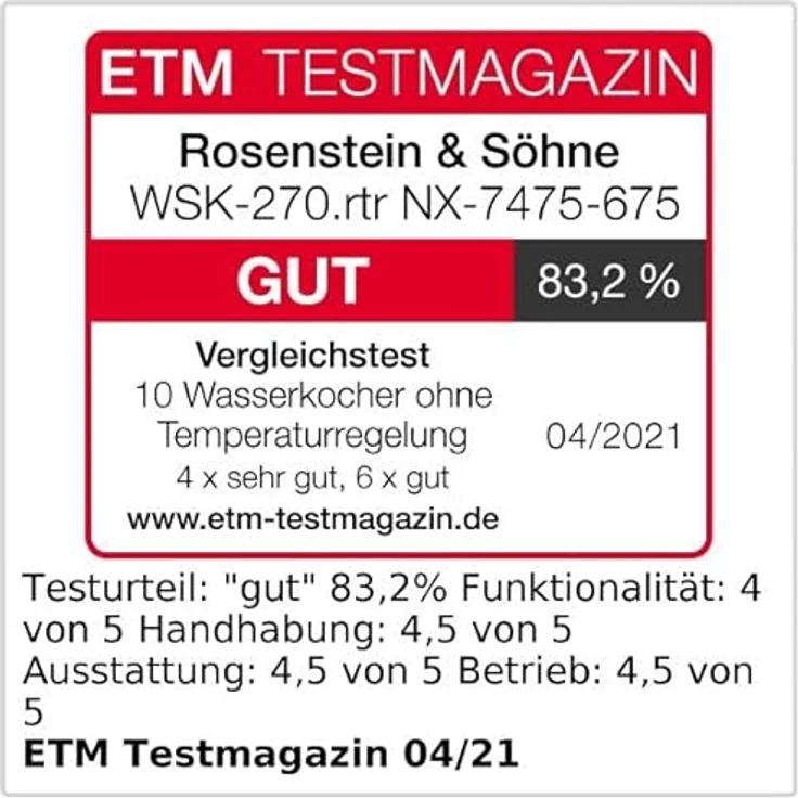 Rosenstein & Söhne Wasserkocher WSK 270.rtr, 1500W, 1,7L, Keramik, Porzellan, Kunststoff, weiß – Bild 7