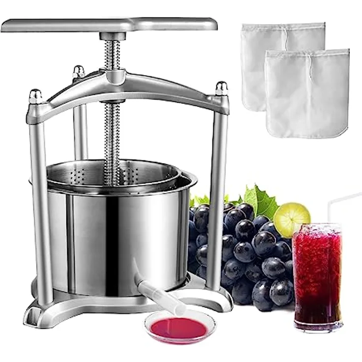 VEVOR 6 L Obstpresse Apfelpresse Fruchtpresse Maischepresse, Beerenpresse 18 x 15 cm Apfelpresse Manueller Entsafter Fruchtpresse Mechanische Edelstahl Presse Geeignet für Saft Fruchtpüree usw.