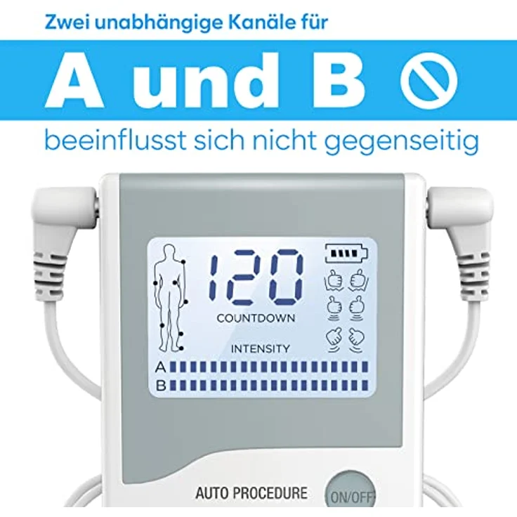 Easy@Home TENS-Gerät Schmerztherapie: 2 unabhängige Kanäle wiederaufladbares Reizstromgerät Elektrostimulationsgerät mit hintergrundbeleuchtetem LCD-Display & leistungsstarker Pulsintensität - PL-029V – Bild 4