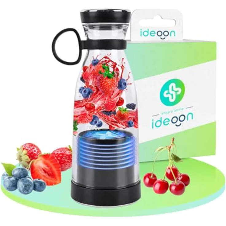 shop'n smile ideoon Smoothie-Maker, mobiler Vitamin-Kick Mixer mit Akku, 120 W, 300 ml, Schwarz, für Fitness und unterwegs – Bild 1