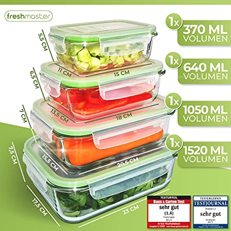 Fresh Master Frischhaltedose Glas Set - 100% auslaufsichere + luftdichte Vorratsdosen - BPA frei - Spülmaschinenfest - Geeignet für Mikrowelle, Backofen und Gefrierschrank (18 teilig) – Bild 2