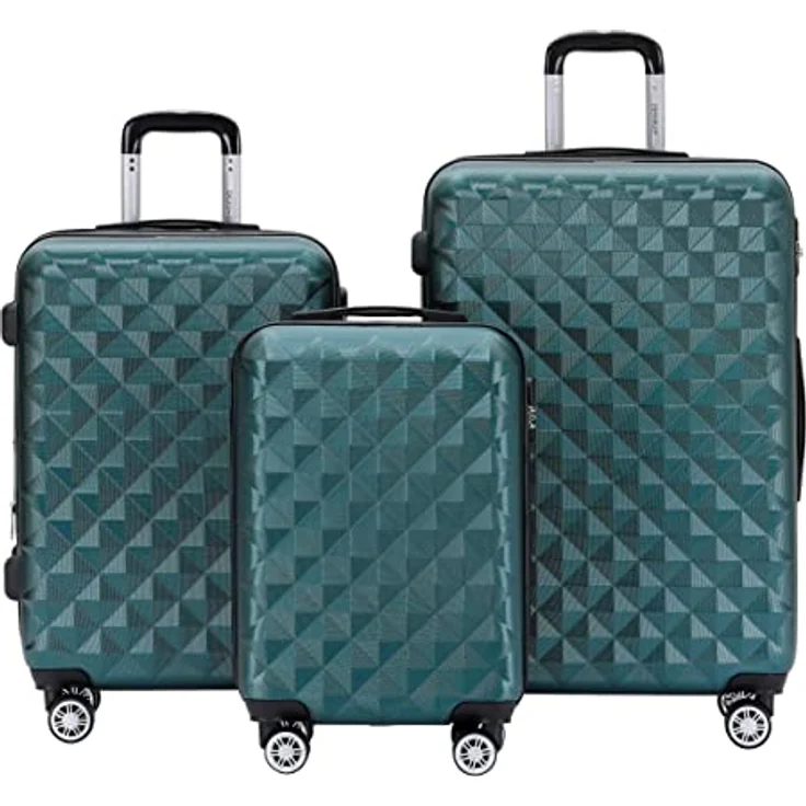 BEIBYE Kofferset Hartschale Trolley mit 4 Zwillingsrollen, integriertes Sicherheits-Zahlenschloss, 3 Größen (M, L, XL) in Dunkelgrün – Bild 1