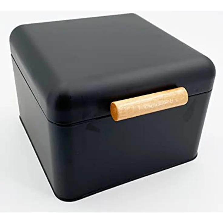 ADOB Brotkasten Brotbox Bambus schwarz matt aus Metall mit Deckel, 20x20x14, 91520 – Bild 1