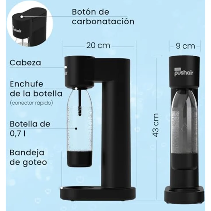 DAFI Pushair Wassersprudler, schwarz, inkl. 1 CO2-Zylinder und 0,7l Flasche – Bild 4