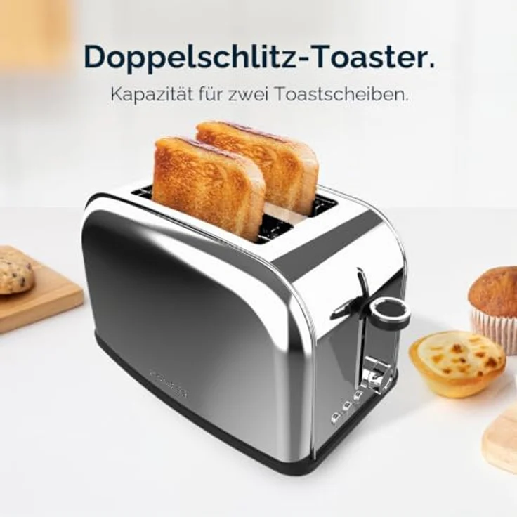 Cecotec Toastin' time 850 Inox Lite, Doppelter Kurzschlitztoaster für 2 Scheiben, 850 W, Edelstahl mit 7 Bräunungsstufen und automatischem Pop-up-Mechanismus – Bild 3