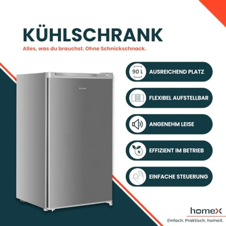 homeX CS0881-S Kühlschrank ohne Gefrierfach, 90L Nutzinhalt, freistehend, kompakt, silber – Bild 2