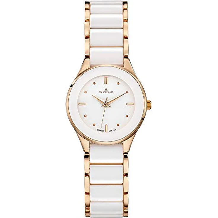 Dugena Damen Armbanduhr Ronda Ceramica 4460773 weiß-rosé