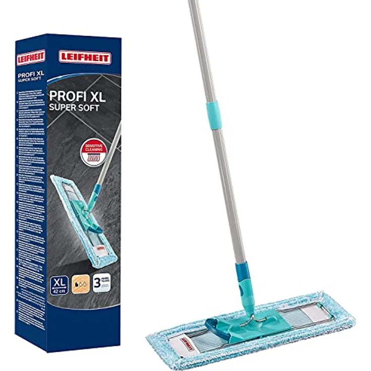 Leifheit rückenschonender Bodenwischer Profi XL super soft, Stahlstiel 146cm, Wischmopp mit Fußklick, Wischbezug für Parkett und Kork, 360° Drehgelenk, Click-System – Bild 1