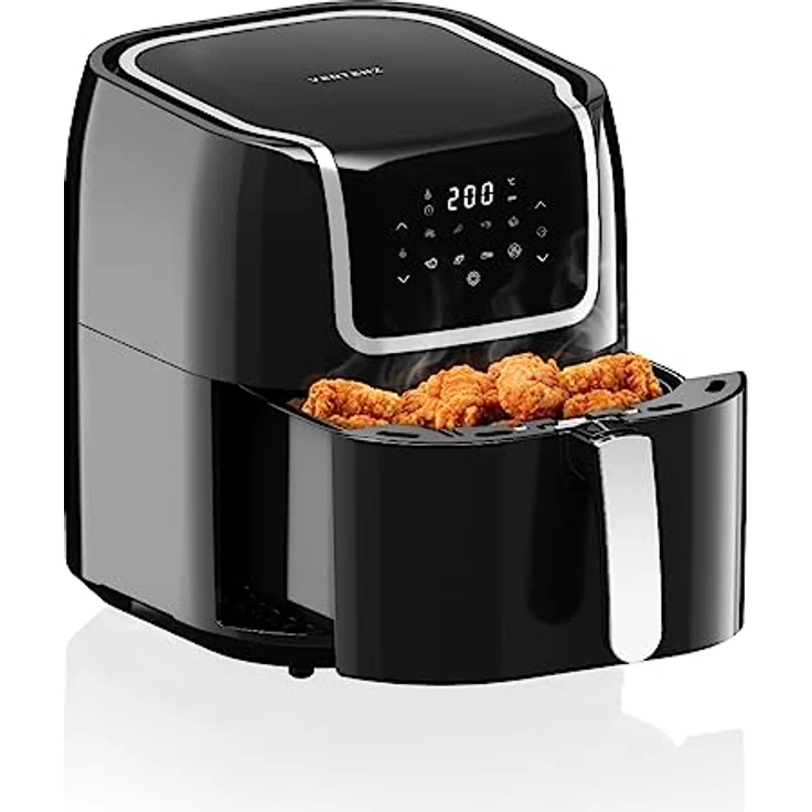 VERTENZ Taste 70 | Kompakte Heißluftfritteuse Airfryer XXL 7.7 Liter Fassungsvermögen | 8 Automatische Menüs | 1800 W | LED-Touchscreen | Antihaft-Frittierkorb | Fettfrei Ohne Öl | 200°C | Schwarz – Bild 1