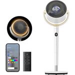 Dreo Smart Standventilator, 120°+120° Oszillierend mit RGB Light, Fernbedienung, 20dB Leiser Bodenventilator, 90ft Reichweite, 8H Timer, Weiß