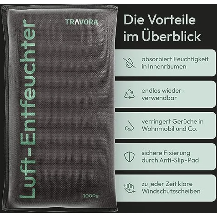 TRAVORA Luftentfeuchter Auto Kissen 1 kg mit Anti-Rutsch Pad - wiederverwendbar - extra groß – Bild 2