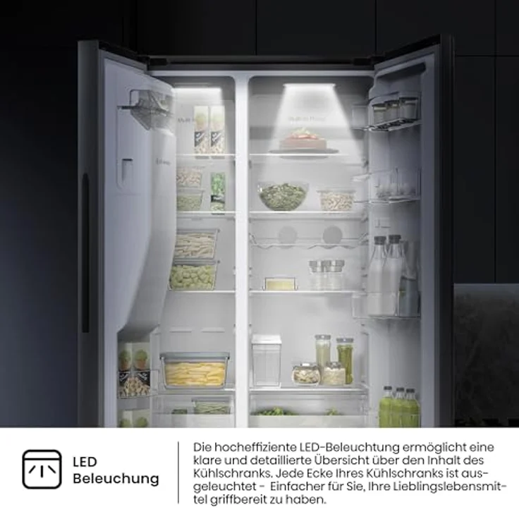 Hisense RS5P535NTCE Side-By-Side Kühl-Gefrier-Kombination, 376 l Kühlteil, 190 l Gefrierteil, Wasser-/Eisspender, Total NoFrost, Multi AirFlow, FastFreeze, silber – Bild 12