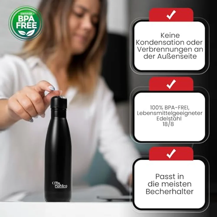 Otto Koning Edelstahl Trinkflasche 500ml, Vakuumisolierte Thermosflasche, Auslaufsicher, für Sport, Schule und Büro, BPA-frei, rostfrei – Bild 5