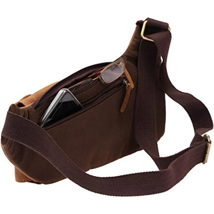 Greenburry Umhängetasche Vintage Original, Leder, mit 2 Fächern und 2 Reißverschlussfächern, braun – Bild 6