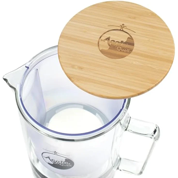 Acala Quell AcalaQuell® Silizia Premium Wasserfilterkanne aus Glas (1,4 l) mit Bambusdeckel, laborgeprüfte Filtertechnologie für sauberes Trinkwasser – Bild 3