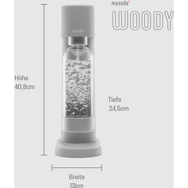 Mysoda Woody Set, Wassersprudler aus erneuerbarem Holzkomposit mit 1L Quick-Lock BPA-freier Plastikflasche und CO2-Zylinder, grau – Bild 4