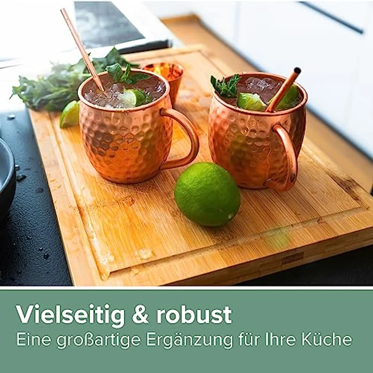 Coninx Schneidebrett Holz groß mit Saftrille - Antibakterielles Moso Bambus Holzbrett zum Schneiden von Gemüse, Obst, Käse, Fleisch & mehr - Robustes Holz Küchenbrett - Servierbrett – Bild 5