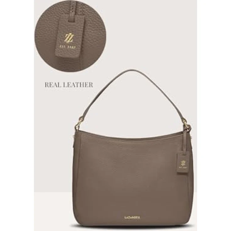 Lazarotti Bologna Leather Hobo Schultertasche, 100% Leder, 27 cm, grau – Bild 6