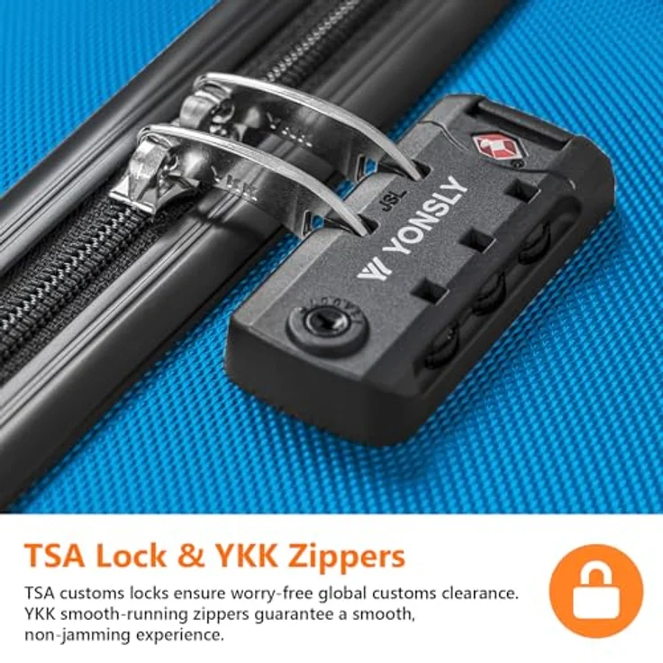 YONSLY Gepäckset Suitcase, 4-teiliges Reisekofferset mit TSA-Schloss, YKK-Reißverschlüssen, Hartschalen-Koffer in Blau, Kabinenkoffer mit 360° Lenkrollen und Teleskopgriff (S-M-L-XL) – Bild 4