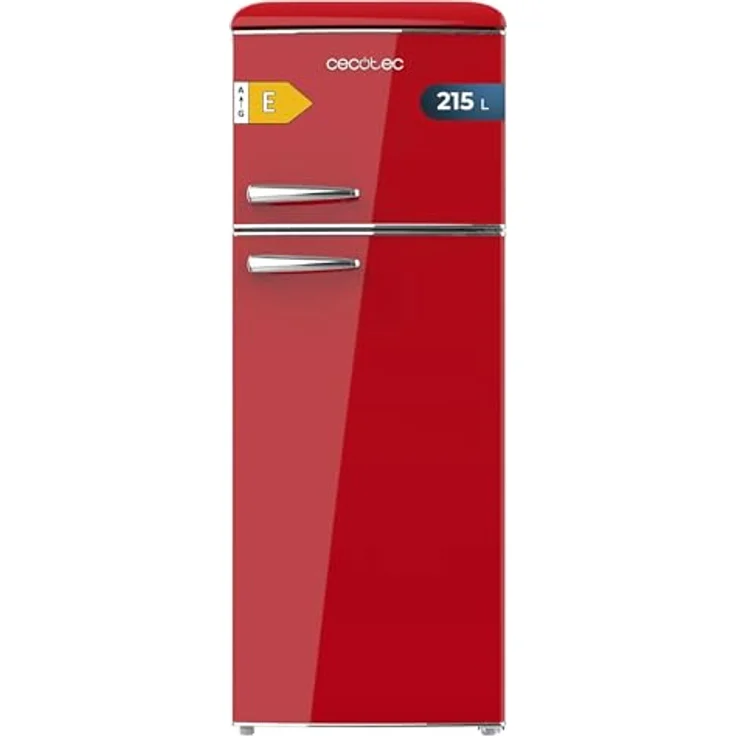 Cecotec Bolero CoolMarket 2D Origin 215 Red E, Retro Kühlschrank mit 215 L, 2 Türen, Temperaturkontrolle, LED-Beleuchtung, verchromter Griff, Rot – Bild 1