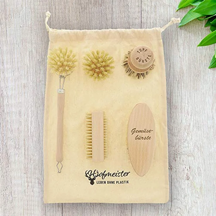 Hofmeister Holz-Bürsten-Set, Gemüsebürste, Topfbürste, Spülbürste, Ersatzkopf, Nagelbürste, Fibre & Union Naturborsten, robust & hygienisch, Reinigung bei hartnäckigem Schmutz, Buche – Bild 2
