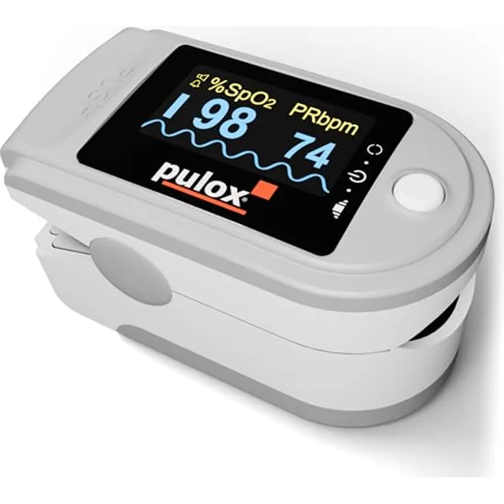 PULOX Pulsoximeter PO-200A Solo mit Alarm und Pulston, Grau, zur Messung von Puls, Sauerstoffsättigung und PI am Finger