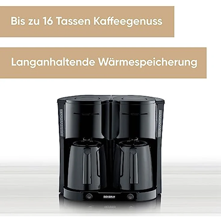 SEVERIN Duo-Filterkaffeemaschine mit Thermokanne, Kaffeemaschine für bis zu 16 Tassen, ansprechende Filtermaschine mit 2 Isolierkannen, schwarz, KA 9315 – Bild 2
