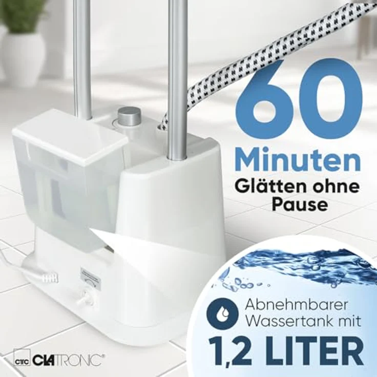 Clatronic TDC 3809 Dampfglätter 1600W Weiß, mit abnehmbarem Wassertank, 3-stufiger Dampfstoß-Einstellung und Teleskopgestänge – Bild 5