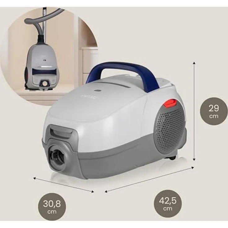 Zeegma Bodenstaubsauger VERRE KLASIK, 800 W, 21.000 Pa Saugleistung, leise (68 dB), 12 m Reichweite, 4 l Beutel, Duftpatrone, mit beutellosem System – Bild 6