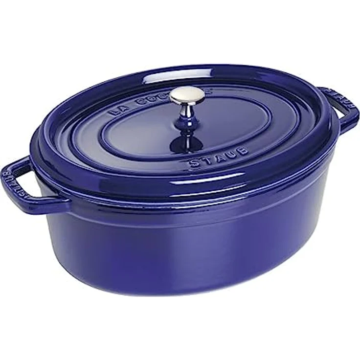 Staub 1103391 Cocotte-Bräter, oval mit Deckel 33 cm, 6,7 L, mit mattschwarzer lierung im Inneren des Topfes, dunkelblau – Bild 2