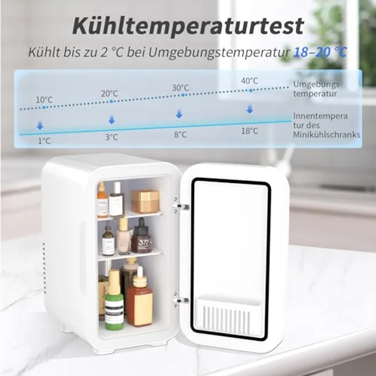 YASHE Mini-Kühlschrank 6 Liter, tragbarer thermoelektrischer Kühler für Schlafzimmer, Hautpflege und Getränke, weiß – Bild 4