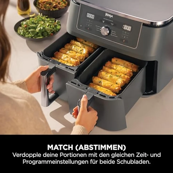 Ninja Dual Zone Digital Air Fryer DZ400EU, 9,5L Heißluftfritteuse mit 2 Schubladen, 6-in-1 Funktionen, spülmaschinenfeste Körbe, Metallic Grau – Bild 4