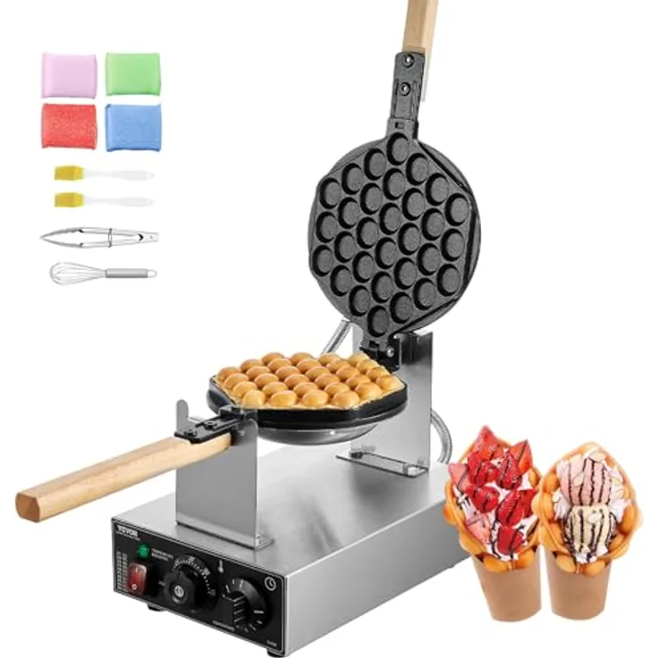 VEVOR Bubble Waffeleisen 1400 W, Edelstahl Eierpfannkuchenmaschine mit antihaftbeschichteter Backfläche und Temperaturregelung für Restaurant und Bäckerei