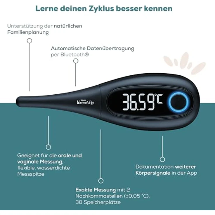 BEURER Fieberthermometer OT 30 Basalthermometer, Digitales Thermometer mit Bluetooth-Funktion, weiß – Bild 3