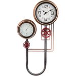 GILDE Industrielle Wanduhr mit Thermometer und Hygrometer, 55 cm Höhe, Metall Schwarz-Kupfer, großes Zifferblatt mit arabischen Zahlen