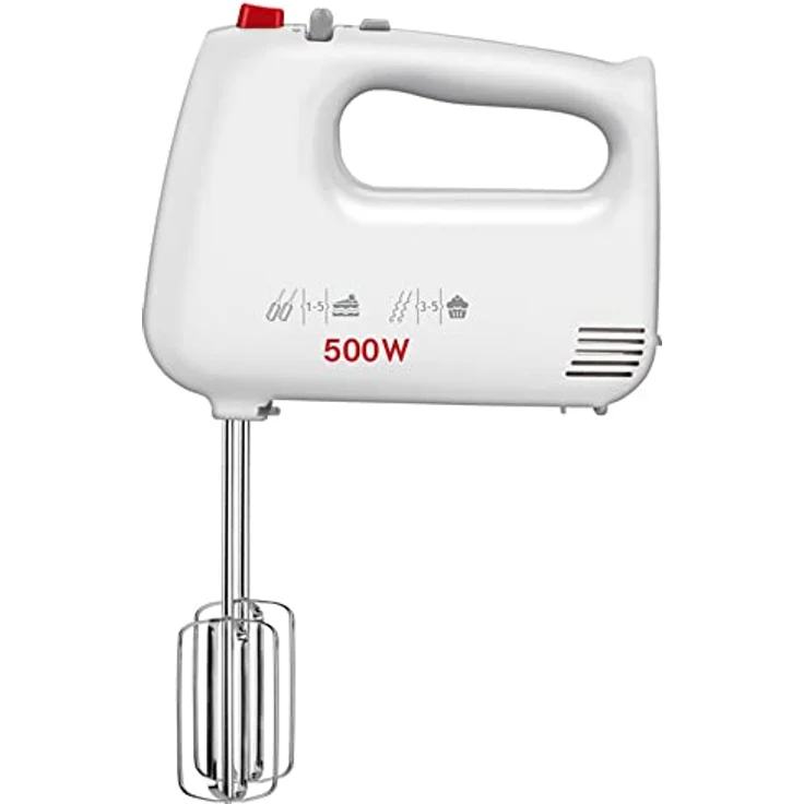 MPM MMR-19 Handrührer, 500W Handmixer mit 5 Geschwindigkeitsstufen + Turbo, Edelstahl-Knethaken und -Schneebesen – Bild 5