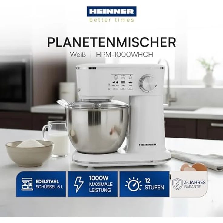 Heinner HPM-1000WHCH, Standmixer aus Edelstahl, Weiß, 5 l, 1000 Watt, Drehregler, Berührung – Bild 2
