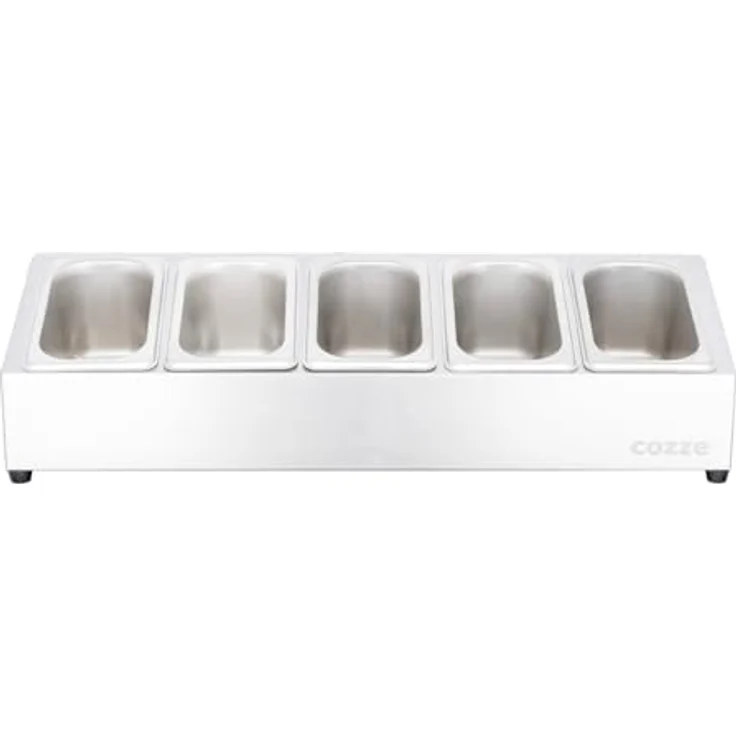 cozze® Pizza Toppingstation – Edelstahl Zutatenbehälter mit Deckel für Pizzabeläge – Professionelle Belegstation mit 5 Fächern – Ideal für Küche und Gastronomie – Bild 5