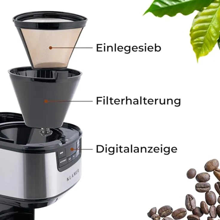 KLAMER Filterkaffeemaschine mit Thermoskanne, 1,25L Fassungsvermögen, Startzeitvorwahl & Tropf-Stopp, 1000 Watt für bis zu 10 Tassen – Bild 6