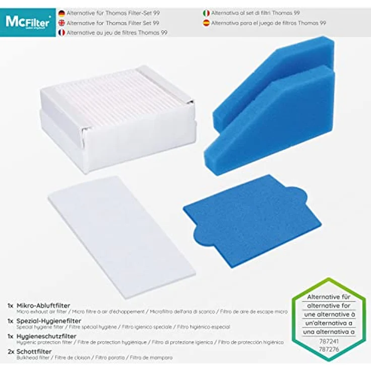 McFilter | 5-teiliges Filter-Set geeignet für Pet&Family, Allergy&Family, Multi Clean X8 Parquet, Multi Clean X10 Parq, X7, Thomas Aqua+ Staubsauger alternativ Thomas Filterset 99 (Teile-Nr. 787241) – Bild 3