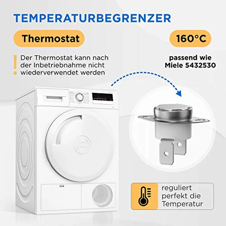 VIOKS Thermostat Temperaturbegrenzer Klixon Ersatz für 5432530 5432531, Sicherheitsthermostat 160°C für Wärmepumpentrockner und Ablufttrockner, hochwertige Materialien, leicht installierbar – Bild 3