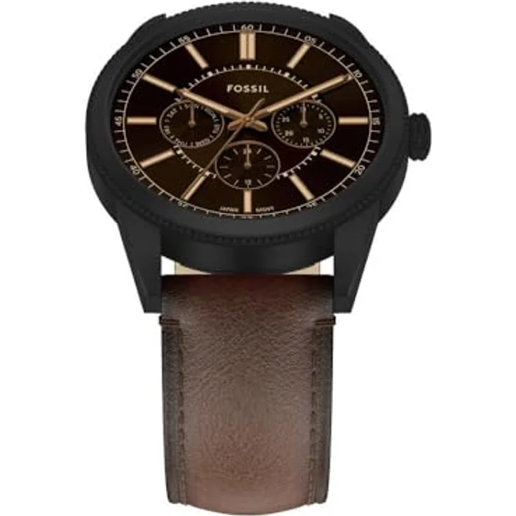 FOSSIL FS6138 Herren Analog Quarz Uhr, 42 mm Gehäuse, schwarzes Zifferblatt, braunes Echtlederarmband, wasserdicht bis 50 m – Bild 4