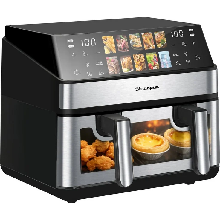 WHEELYOU Doppelkammer Heißluftfritteuse 2000 W, 10 Programme, Touchscreen-Bedienung, automatische Abschaltung, 8.5L Fassungsvermögen