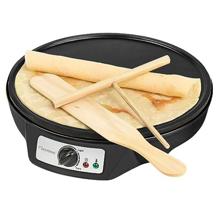 Bestron Crêpes Maker im Retro Design, für Crepes mit Ø 30 cm, inkl. Teigverteiler & Crêpes-Wender, mit Antihaftbeschichtung, 1000 Watt, Farbe: Schwarz – Bild 2