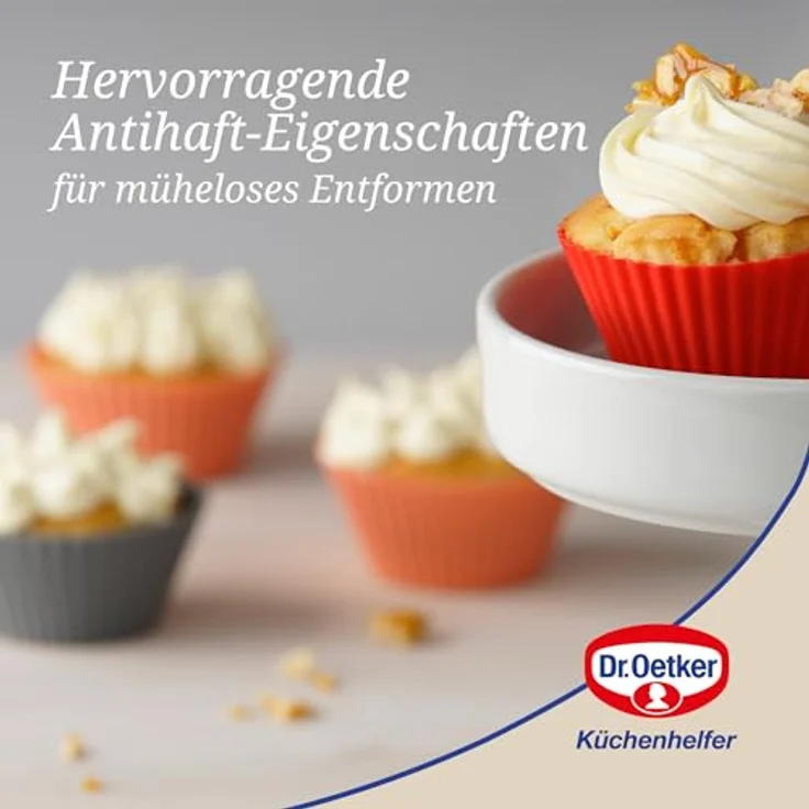 Dr. Oetker Silikon-Muffinförmchen, Silikonformen für Muffins und Cupcakes (Farbe: grau, rot und hellrot) - spülmaschinengeeignet, Menge: 1 x 12er Set – Bild 5