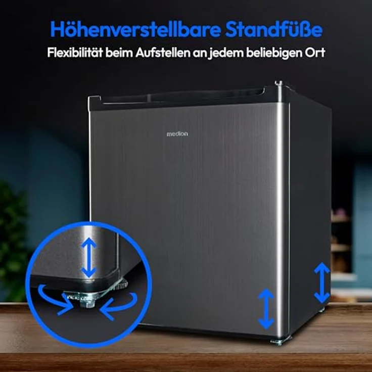 MEDION mini Kühlschrank (mit Eisfach, 41 Liter Nutzinhalt, klein, höhenverstellbare Füße, für Getränke Speisen Eis, wechselbarer Türanschlag, MD37724) – Bild 5