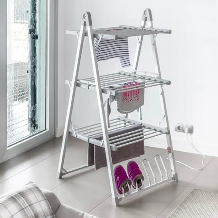 InnovaGoods Compak Zusammenklappbarer Elektrischer Wäscheständer 300W Grau (30 Stangen) – Bild 4