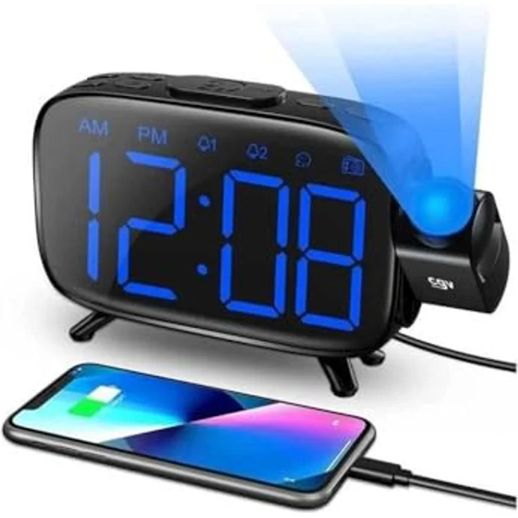 CGV Funkwecker CR-P10, Radiowecker mit 6 Zoll großem Display, 180° Uhrzeitprojektion, Doppelalarm und USB-Anschluss zur Smartphone-Ladung – Bild 2
