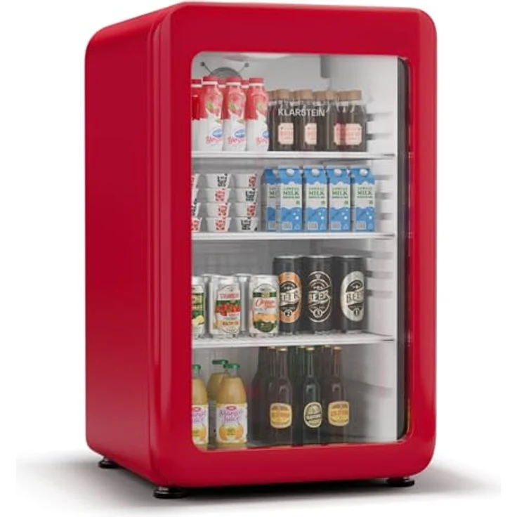 Klarstein Audrey Evo Getränkekühlschrank, 113 L, Retro-Design, doppelt verglaste Tür, 0-10 °C, Energieeffizienz C, LED-Beleuchtung, verstellbare Füße, Rot – Bild 1
