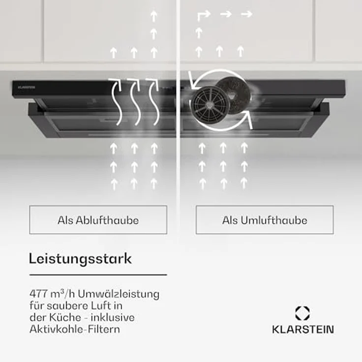 Klarstein Dunstabzugshaube 90cm, Abluft-Dunstabzugshaube mit spülmaschinenfestem Aluminium-Filter, 640m³/h Luftstrom, LED-Beleuchtung & Touch-Bedienfeld – Bild 2